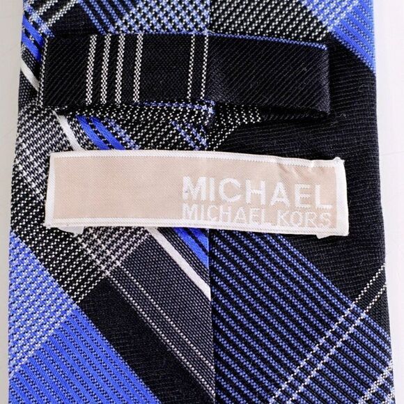 Michael Kors Blue Black Plaid Woven Silk Tie - Picture 3 of 7